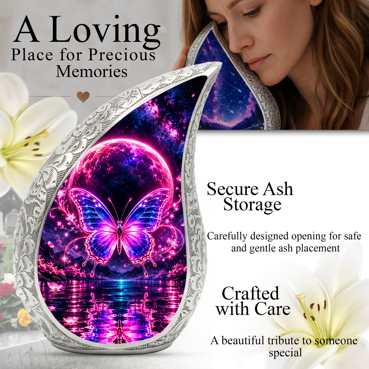 Butterfly Urn for Ashes, Pink Purple Butterfly Cremation Urn