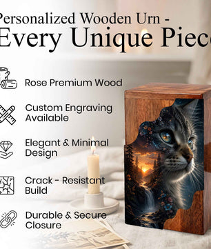Personalized Cat Urn, Custom Pet Urn for Cat, Wooden Cremation Urn