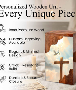 Wooden Cremation Urn – Cross Memorial Urn | Christian Wooden Urn for Ashes