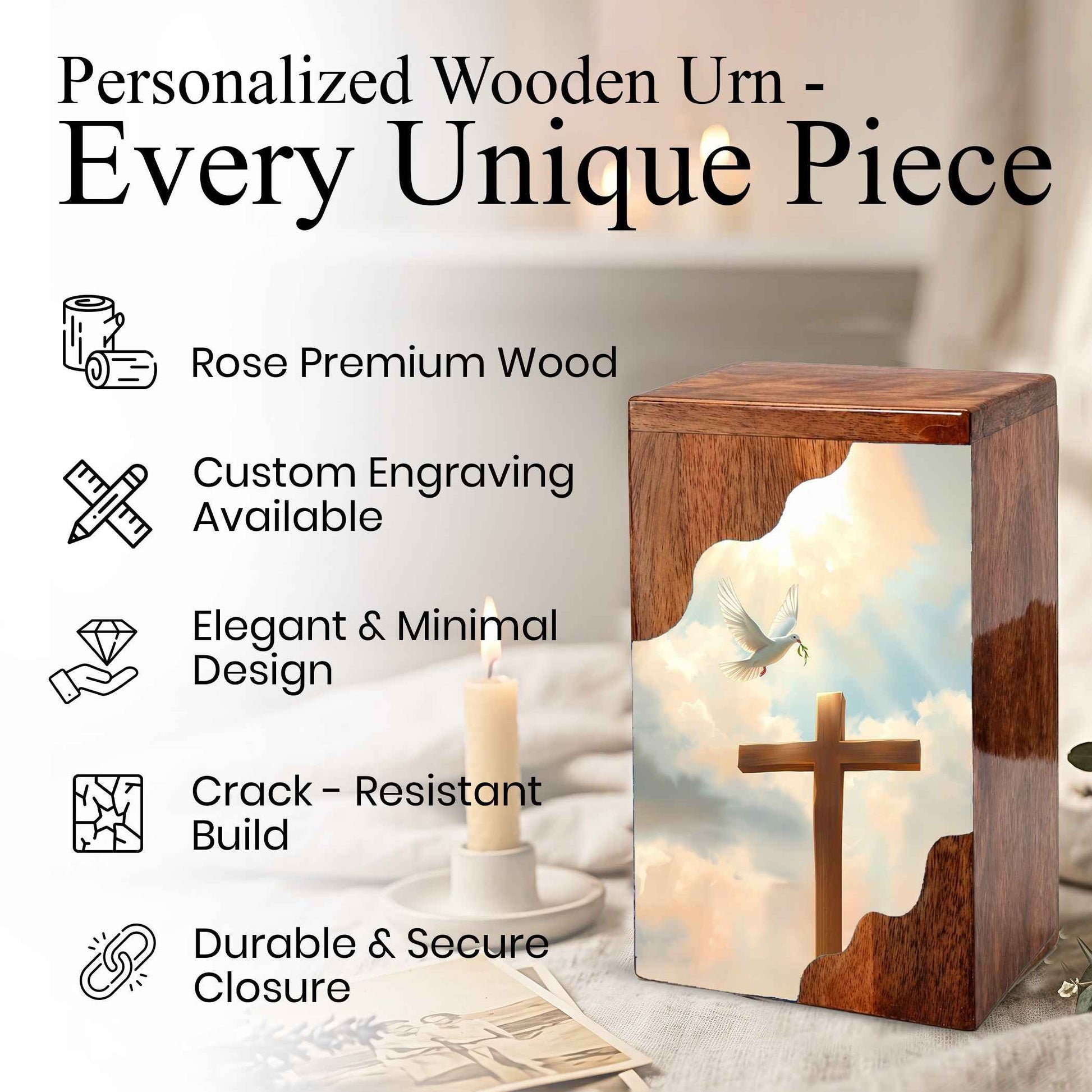 Wooden Cremation Urn – Cross Memorial Urn | Christian Wooden Urn for Ashes