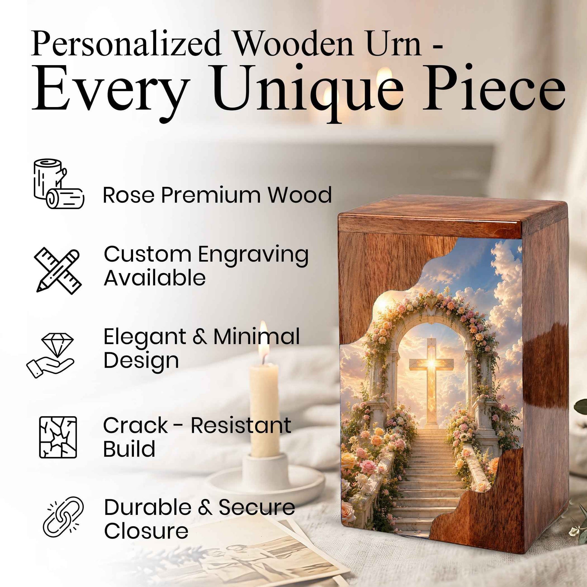Cross Wooden Cremation Urn for Human Ashes | Christian Urn | Religious Urn
