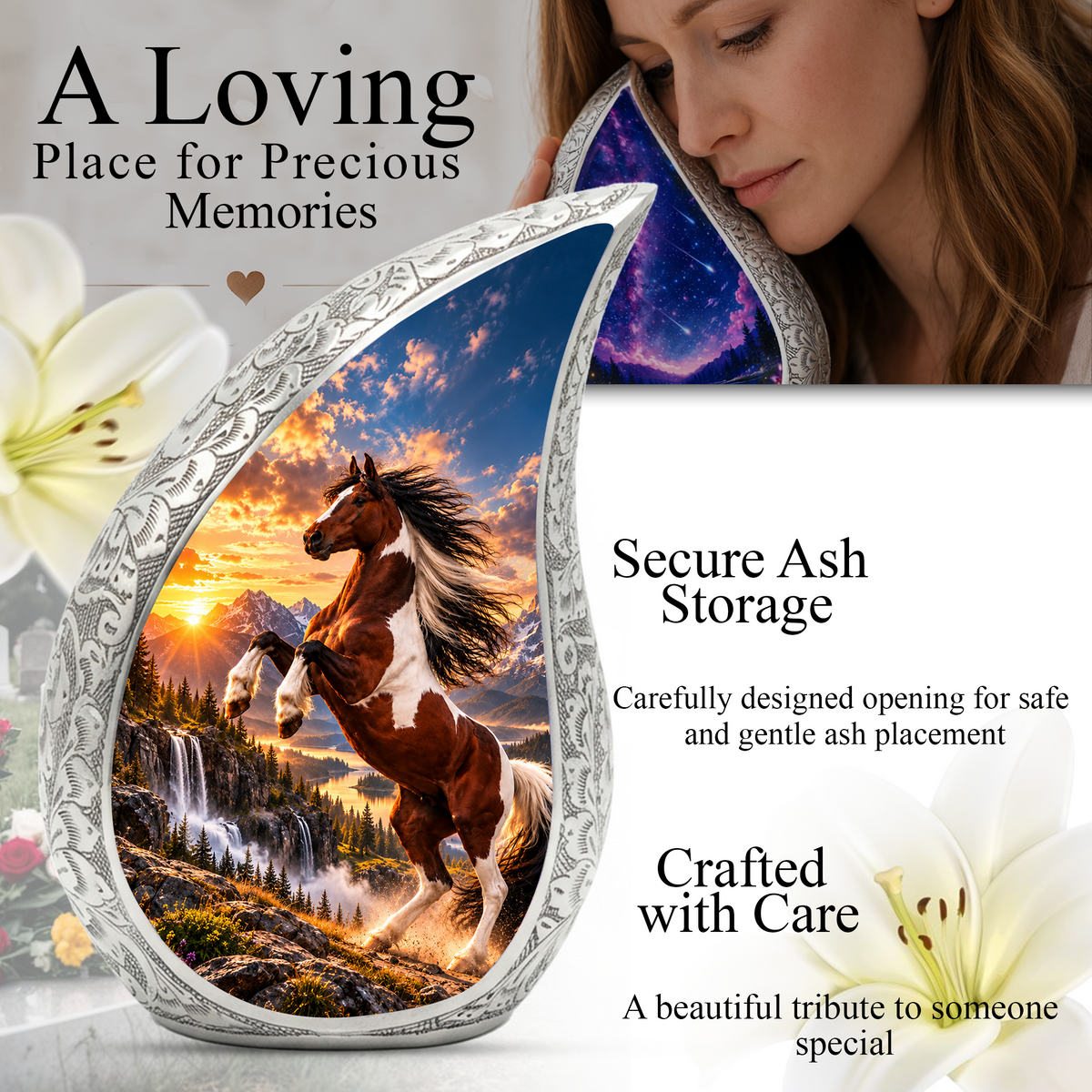 Horse Cremation Urn for Ashes, Rearing Horse Memorial Urn, Personalized Adult Urn