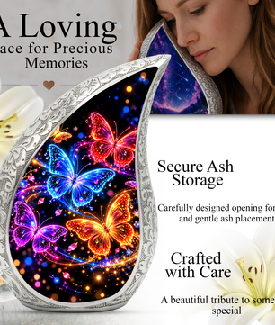 Personalized Butterfly Urn for Human Ashes, Adult Cremation Urn with Colorful Butterflies