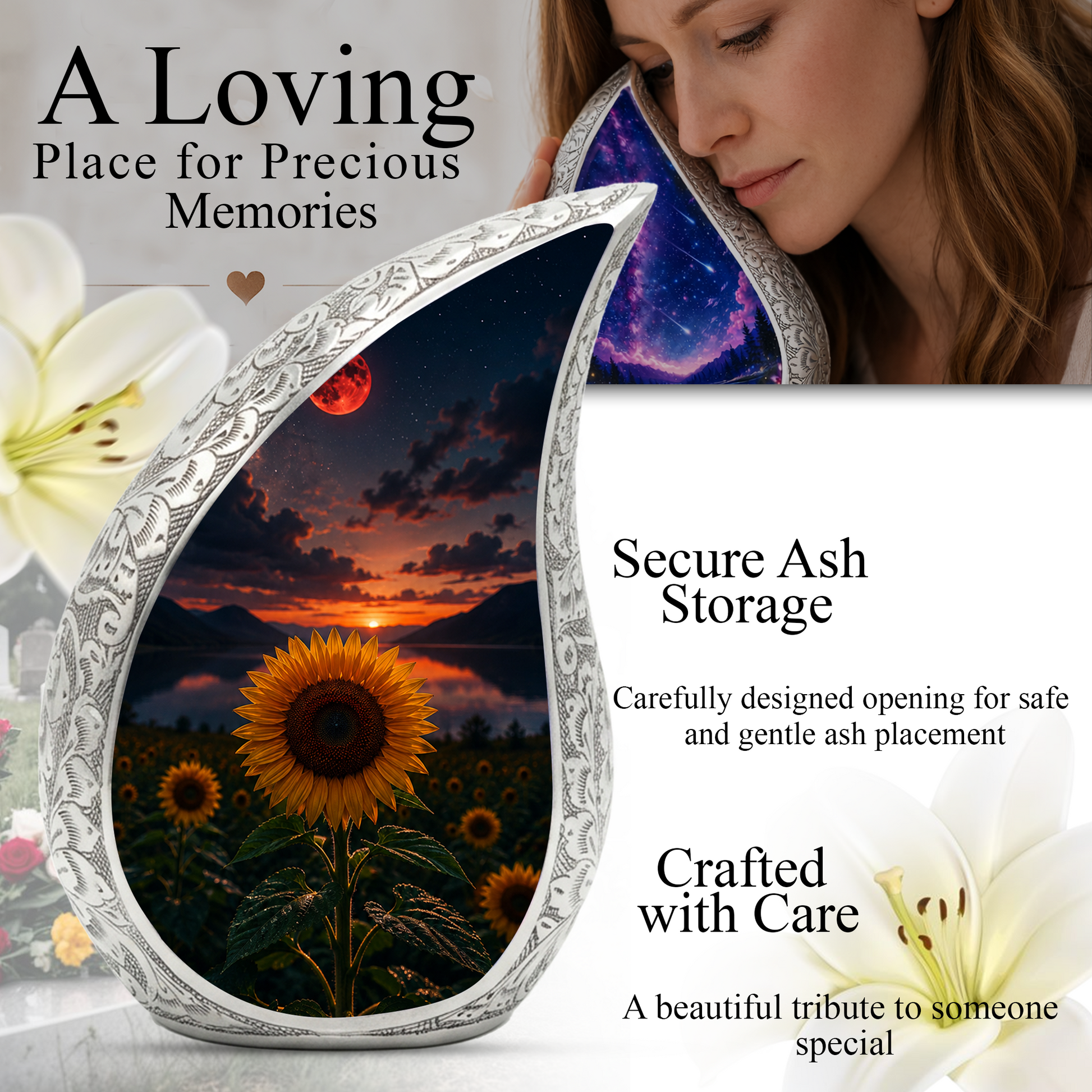 Sunflower Urn for Human Ashes | Beautiful Floral Cremation Urn for Mom & Women