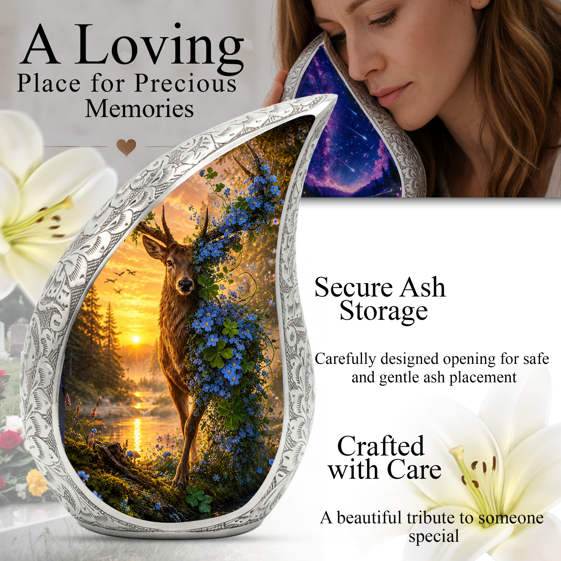 Deer Urn for Adult Ashes | Nature Adult Cremation Urn for Human Ashes Memorial
