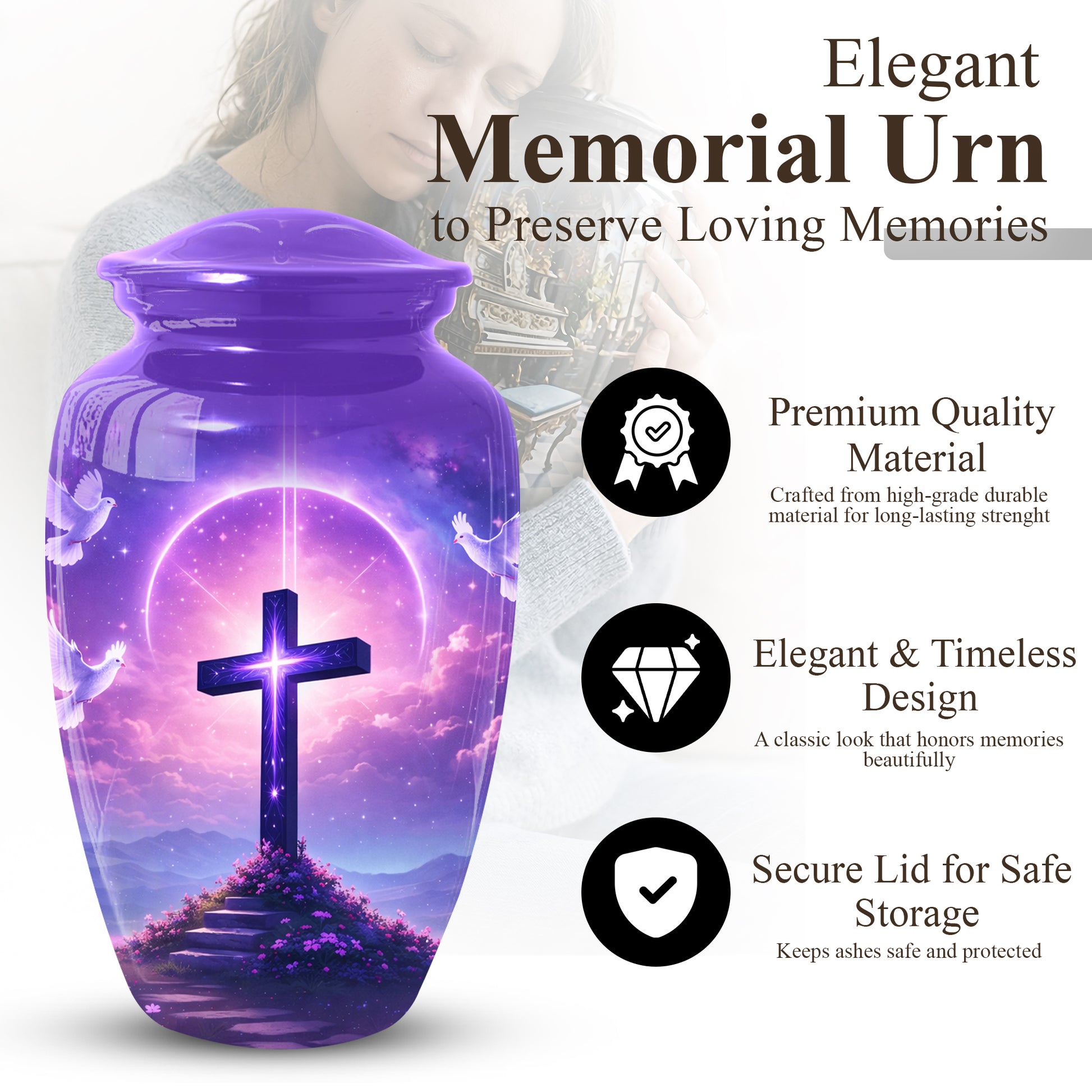 Cross Christian Memorial Urn - Keepsake Cremation Large  Urn