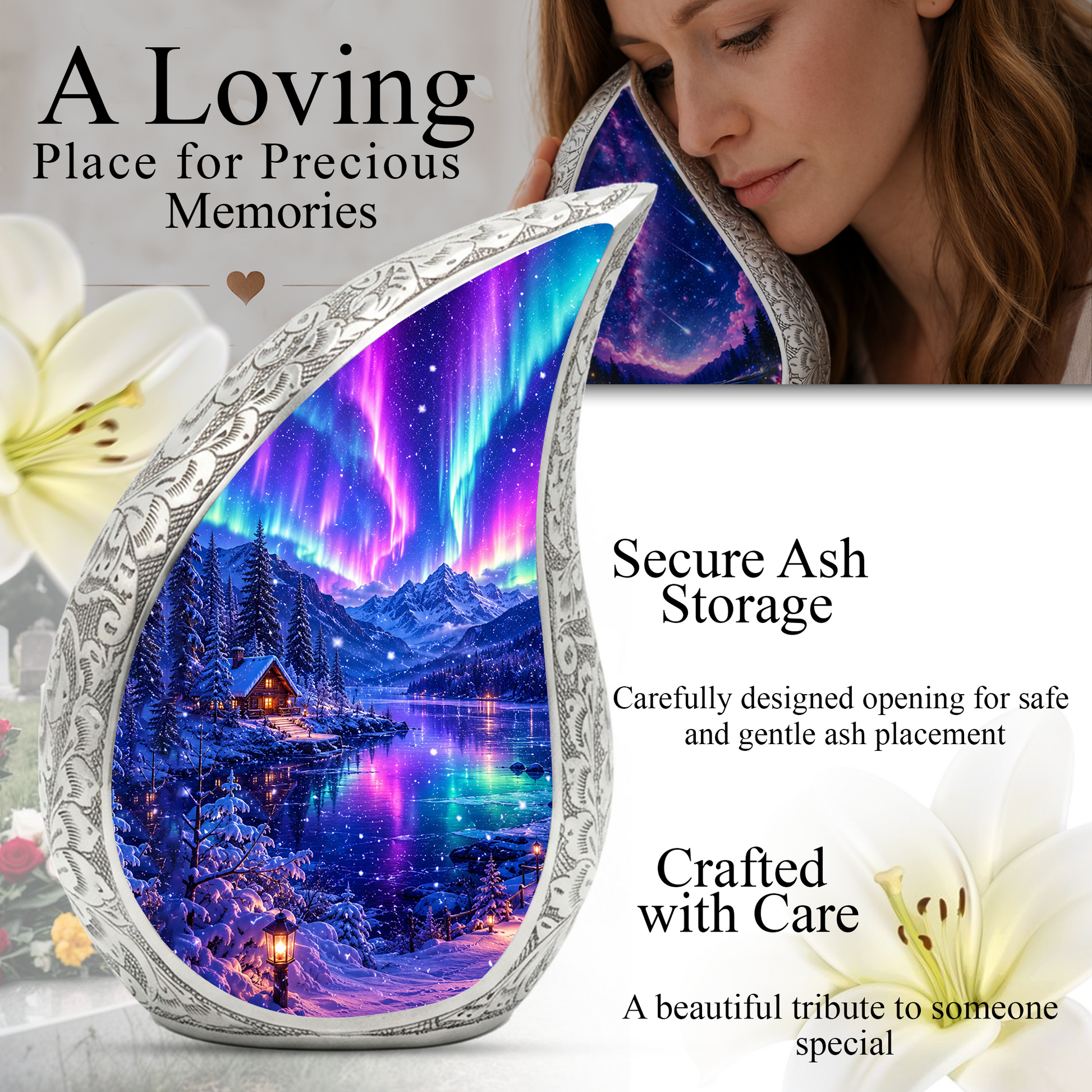 Aurora Borealis Cremation Urn for Mom & Women | Beautiful Keepsake Urn for Mom, Mother, Sister & Daughter