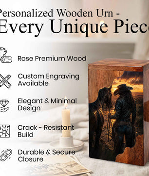 Western Horse Wooden Cremation Urn for Mom – Custom Memorial Urn for Human Ashes