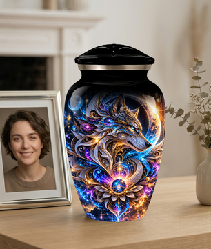 Personalized Adult Cremation Urn for Ashes, Celestial Wolf Memorial Urn, Fantasy Wolf Aluminum Cremation Urn