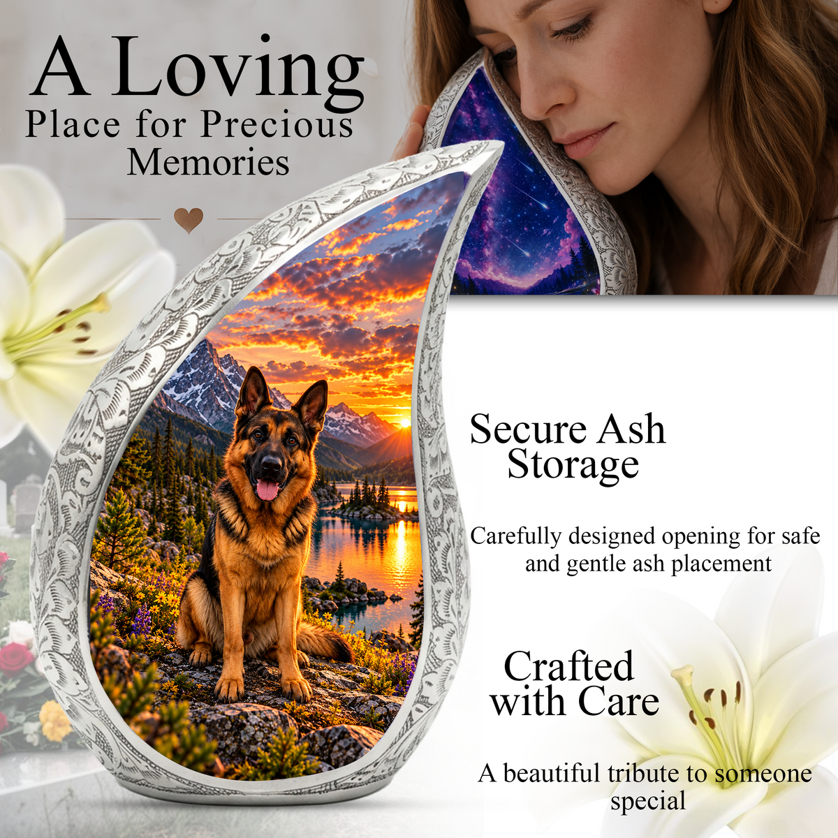 German Shepherd Cremation Urn for Ashes, Dog Memorial Urn, German Shepherd Adult Urn