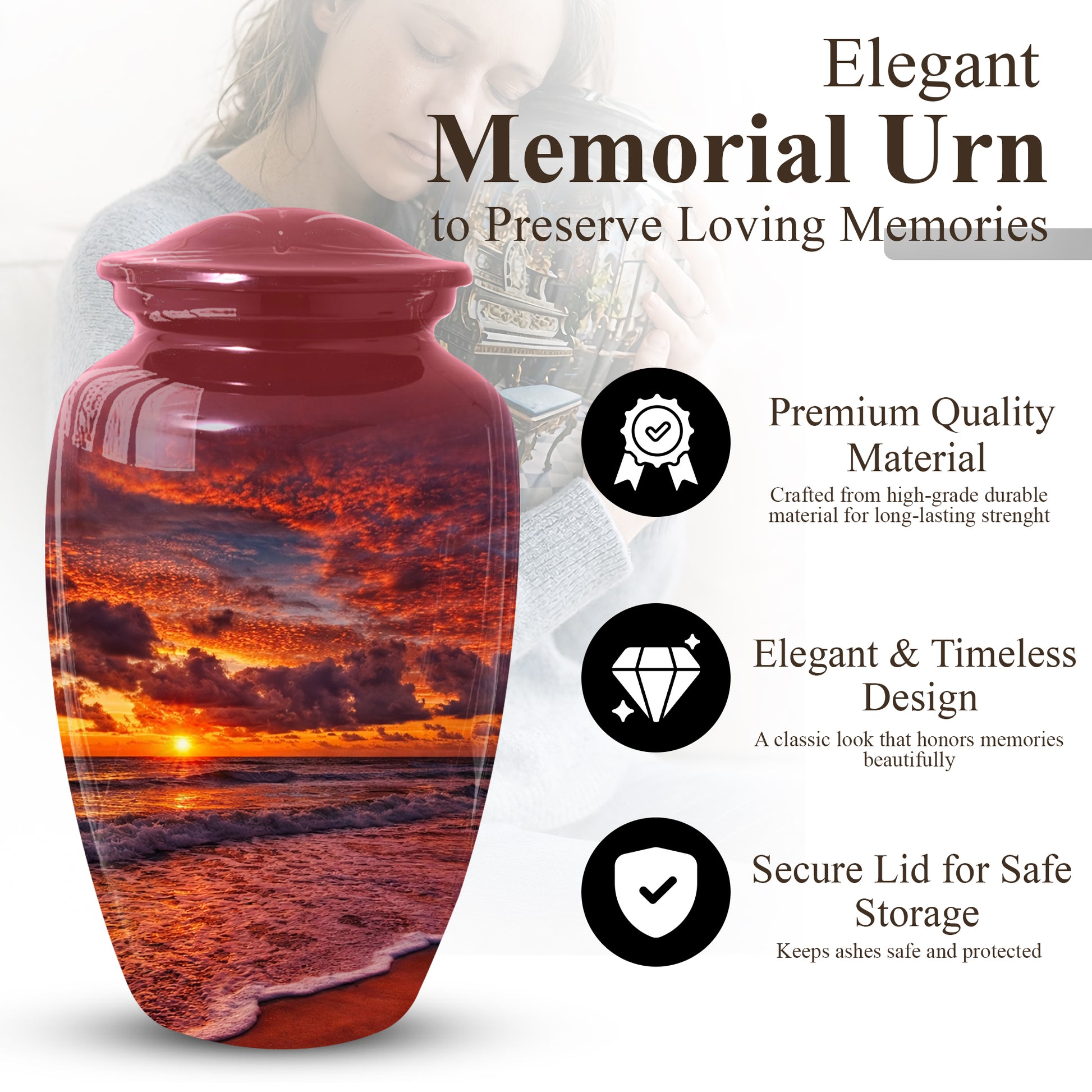 Product Title  Sunset Beach Urn for Mom | Adult Cremation Large  Urn for Ashes | Memorial Urn for Women