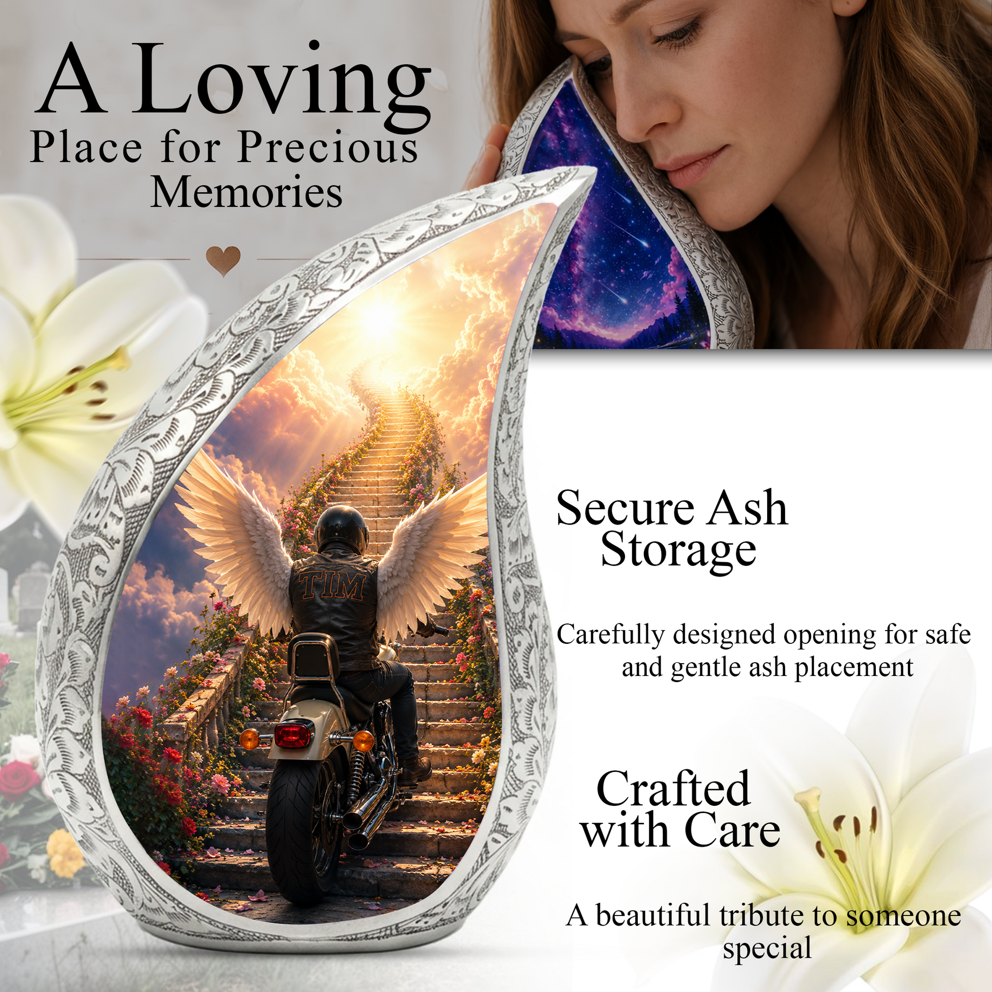 Motorcycle Memorial Urn for Ashes, Biker Cremation Keepsake Urn
