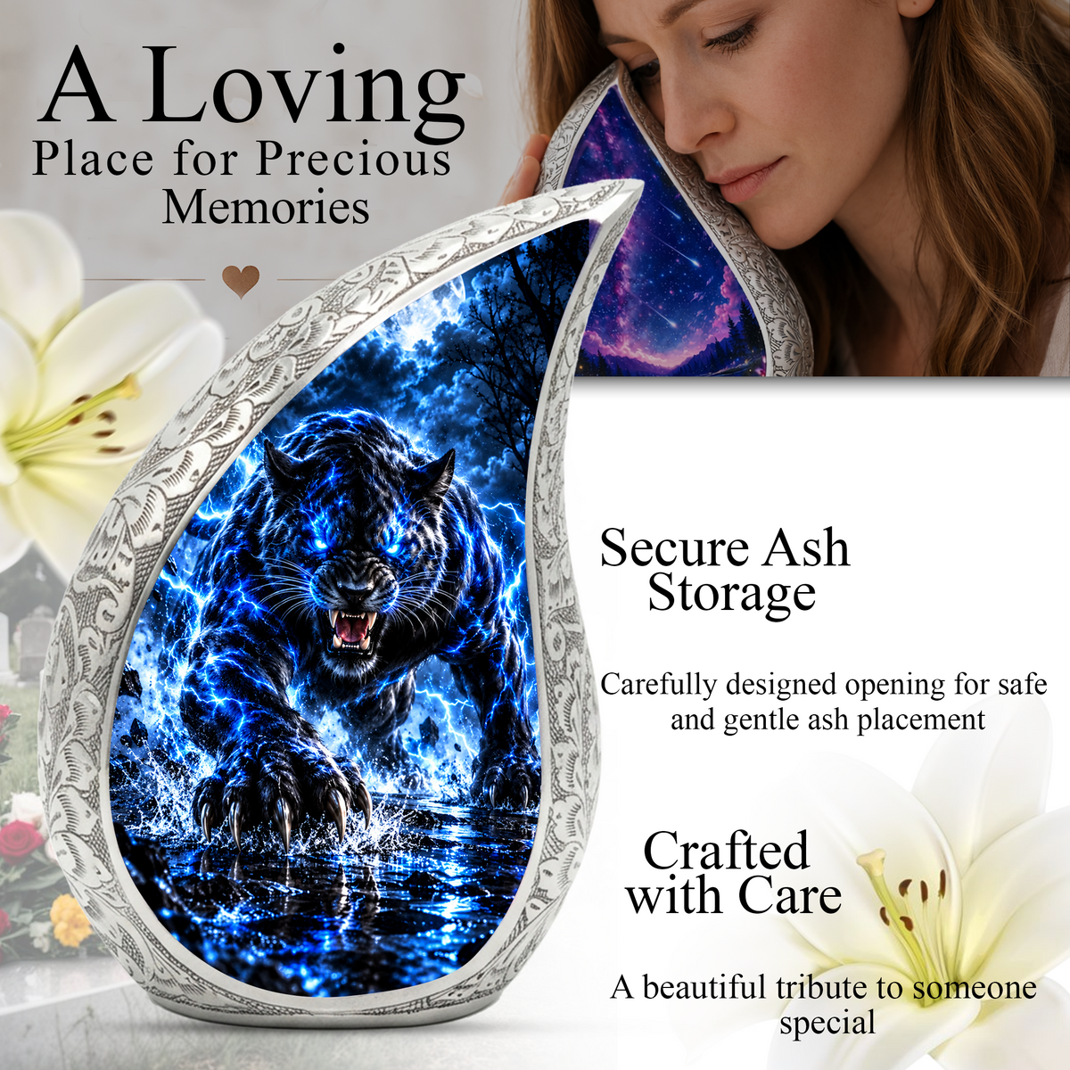 Black Panther Cremation Urn for Ashes, Panther Memorial Urn, Wildlife Adult Urn, Big Cat Cremation