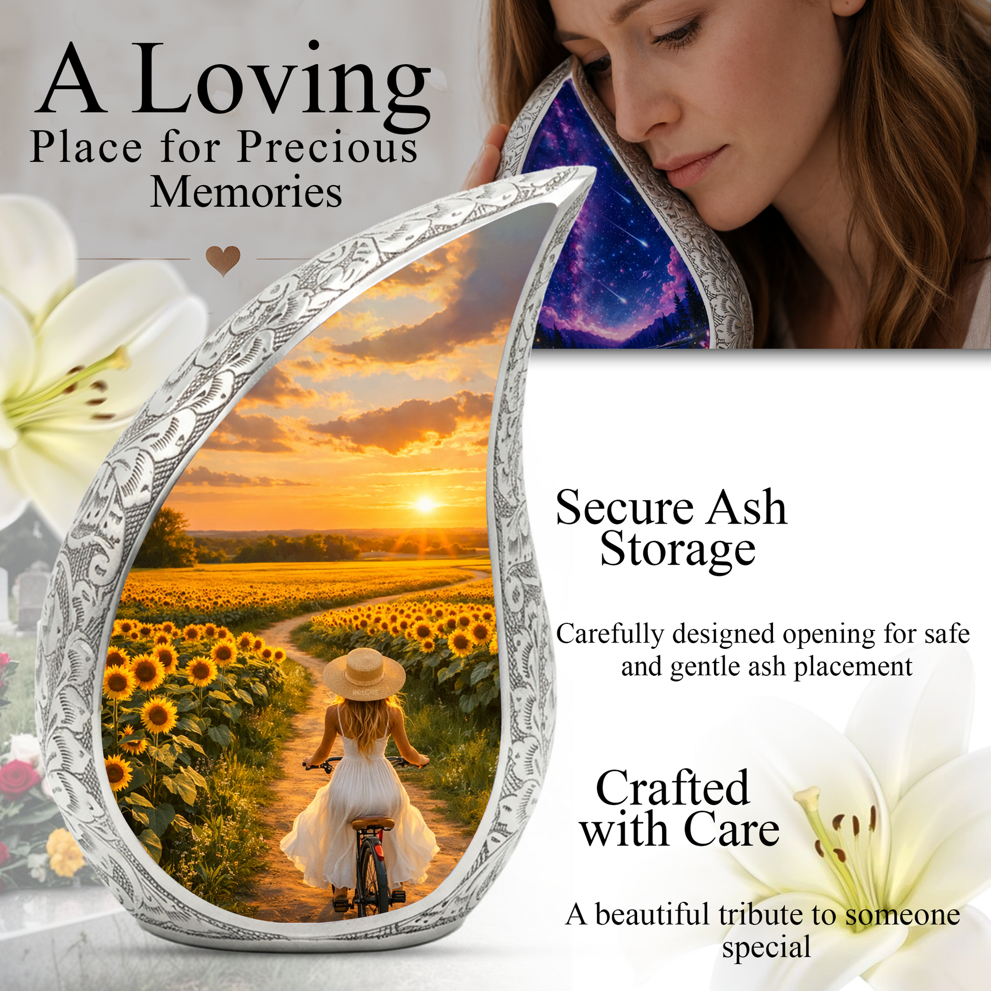 Sunflower Urn for Mom – Premium Sunflower Cremation Urn for Human Ashes