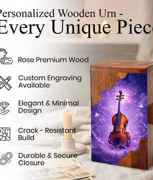Violin Wooden Cremation Urn – Custom Music Memorial Urn | Wooden Urn for Human Ashes