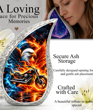 Motorcycle Cremation Urn for Ashes, Eagle Fire Memorial Urn