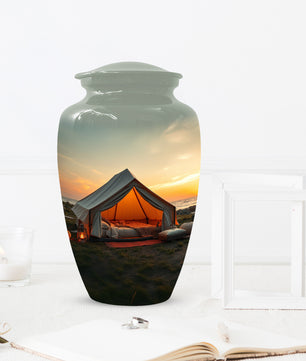 Camping Memorial Urn for Ashes – Personalized Sunset Glamping Cremation Urn for Mom& Dad