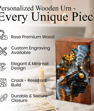 Steam Train Wooden Cremation Urn – Wooden Urn for Human Ashes
