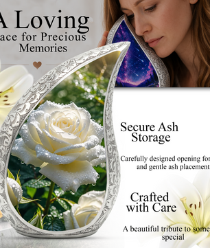 White Rose Urn for Mom, Beautiful Urns for Women