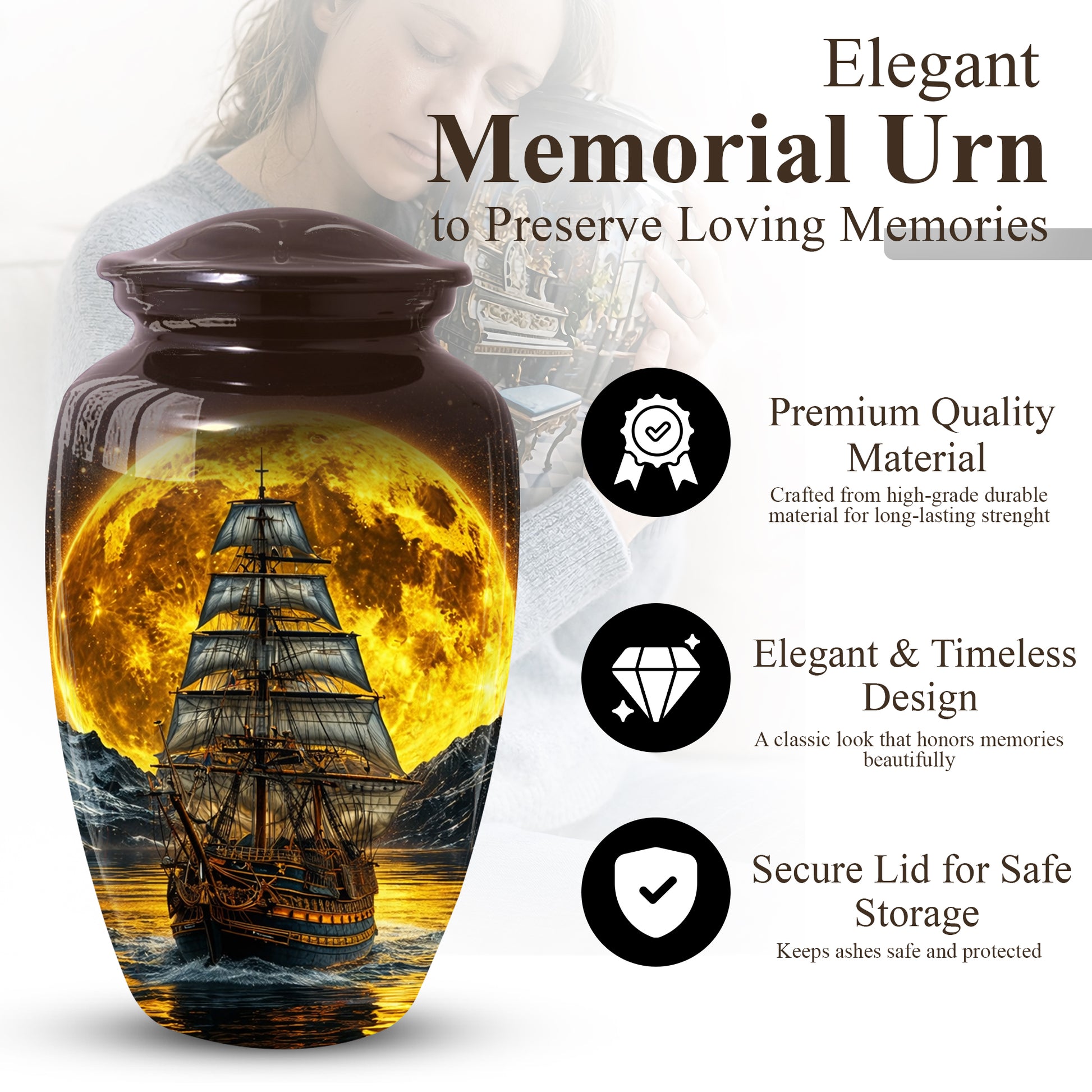 Memorial Urn for Dad, Sailing Ship Cremation  Large Urn for Ashes