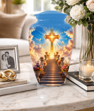 Christian Cross Cremation Urn for Ashes - Heavenly Stairway Memorial Urns