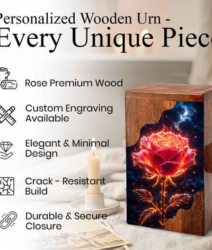 Rose Wooden Cremation Urn for Mom – Custom Memorial Wooden Urn for Human Ashes