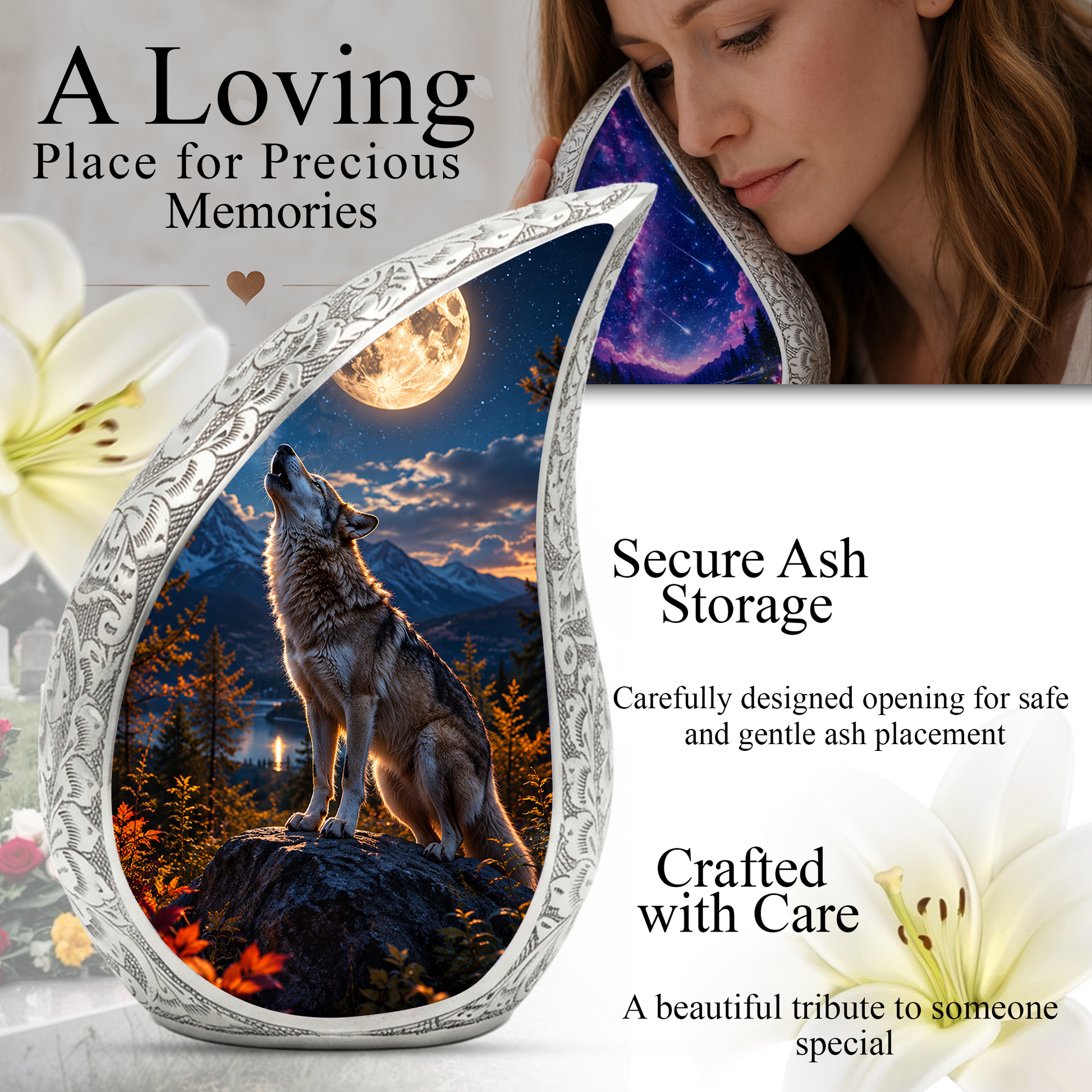 Growling Wolf Urn for Human Ashes | Wolf Adult Cremation Urn | Wolf Adult Urn for Ashes