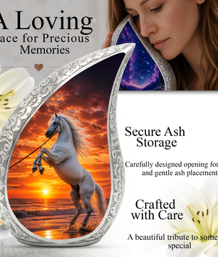 White Horse Adult Urn for Human Ashes – Sunset Memorial Adult Cremation Urn