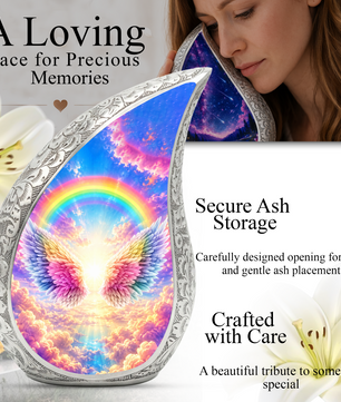 Rainbow Angel Wings Urn for Mom, Personalized Cremation Urn for Ashes