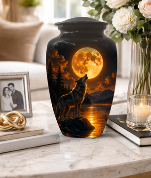 Wolf Cremation Urn for Dad - Mountain Lake Memorial Large Keepsake Urns