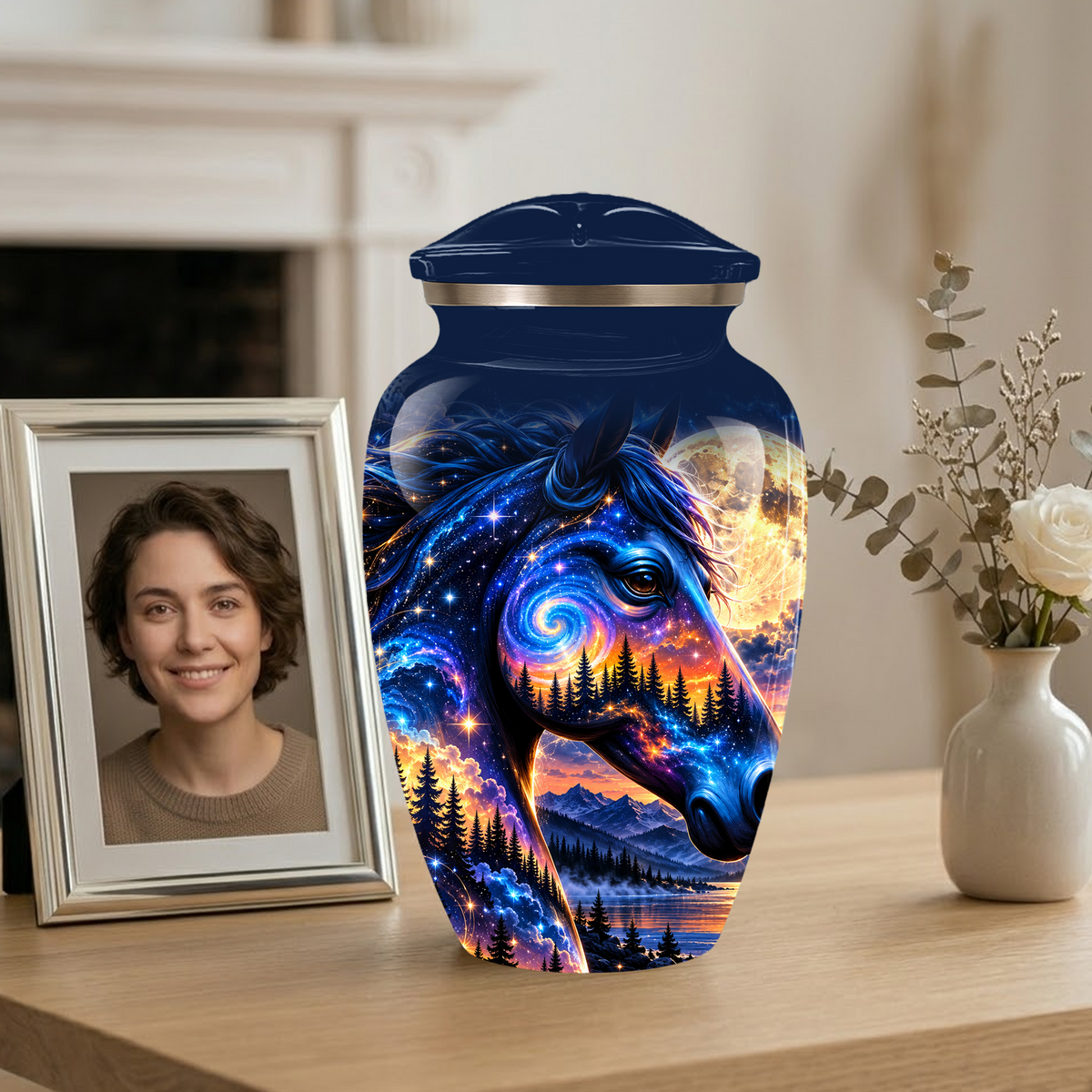 Personalized Horse Cremation Urn for Ashes, Cosmic Galaxy Horse Adult Memorial Urn, Custom Aluminum Urn