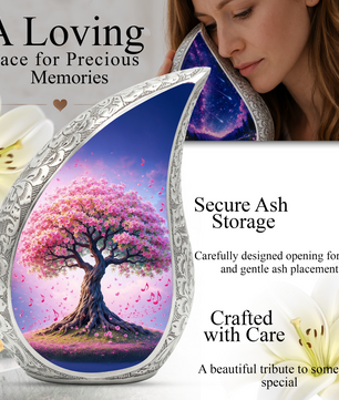 Tree of Life Personalized Cremation Urn – Teardrop Style Aluminum Memorial Urn, 10 Inch