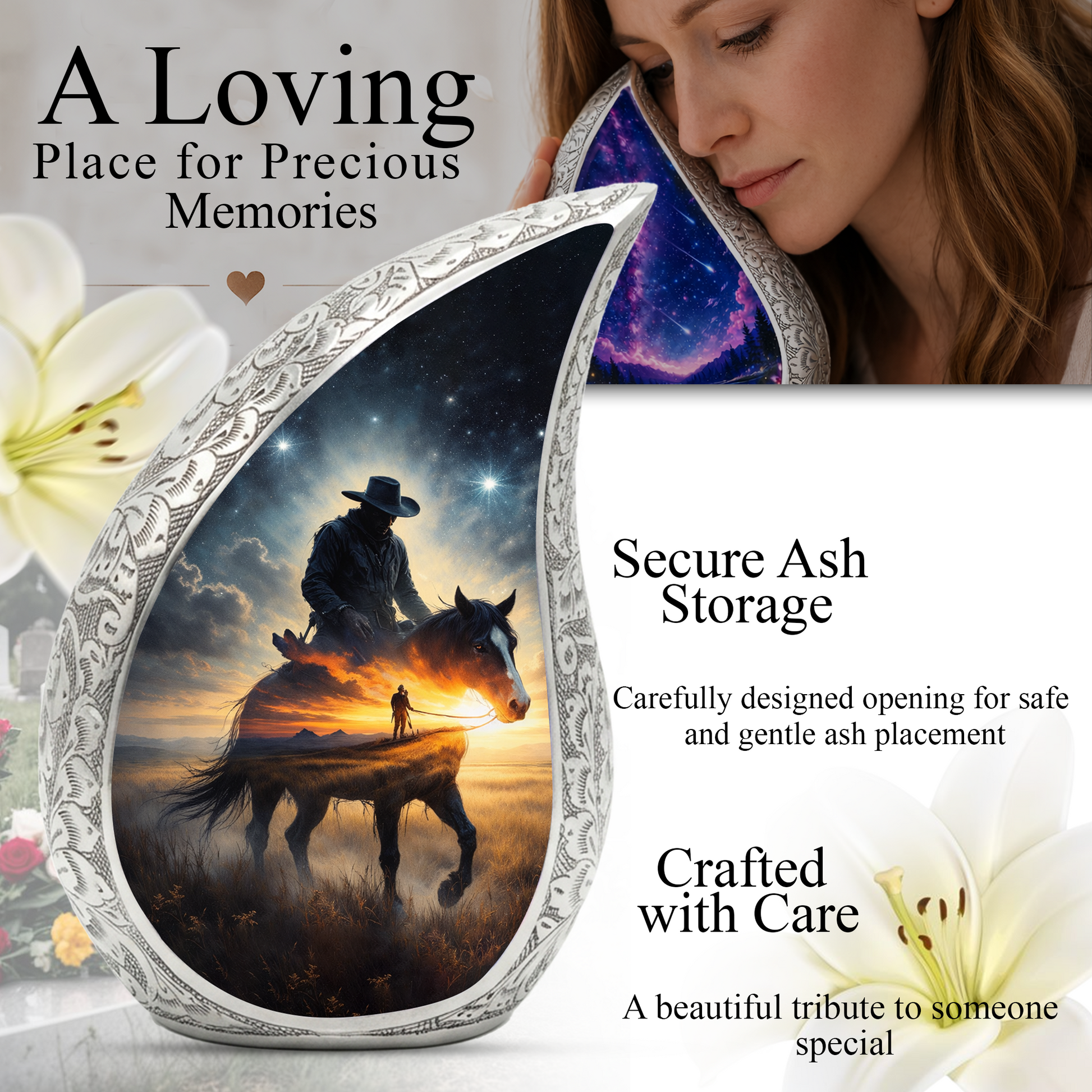 Cowboy Urn for Dad – Premium Western Cremation Urn for Human Ashes