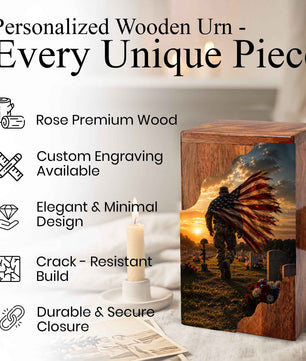 Military Wooden Cremation Urn for Veteran | American Flag Memorial Urn for Dad