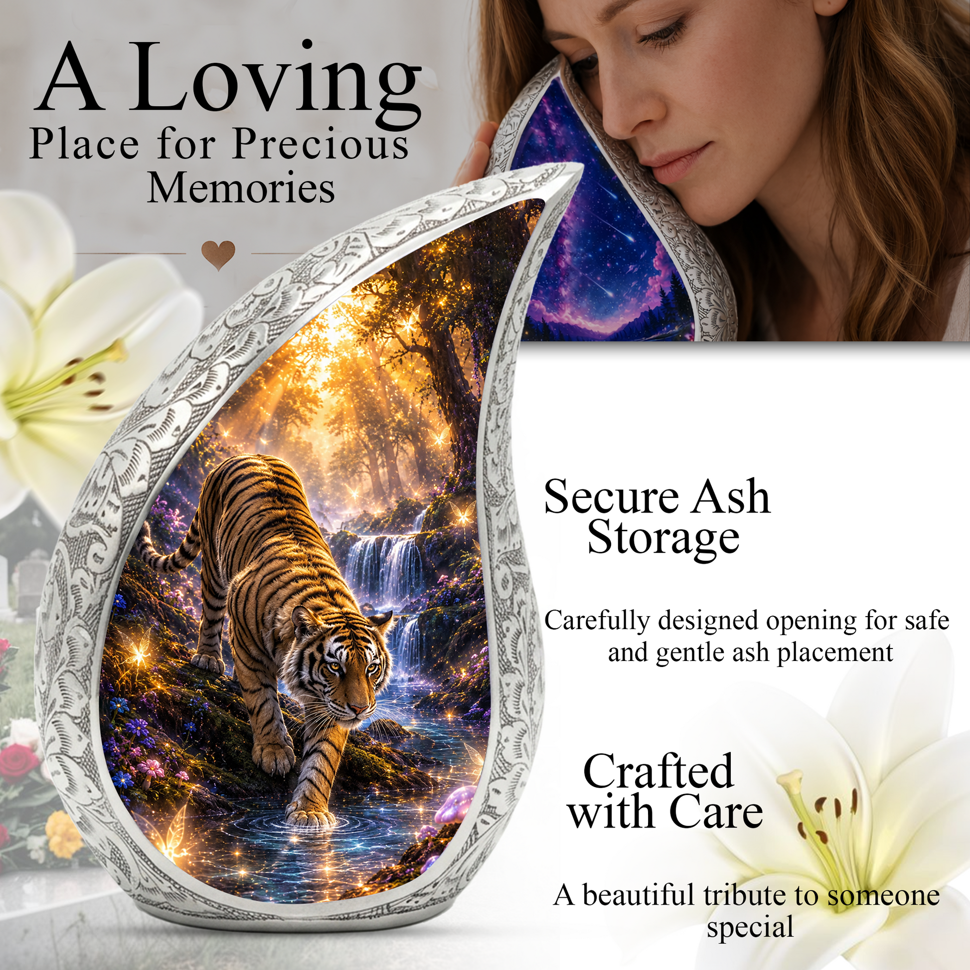 Tiger Adult Urn for Ashes | Premium Adult Cremation Urn for Human Ashes Memorial