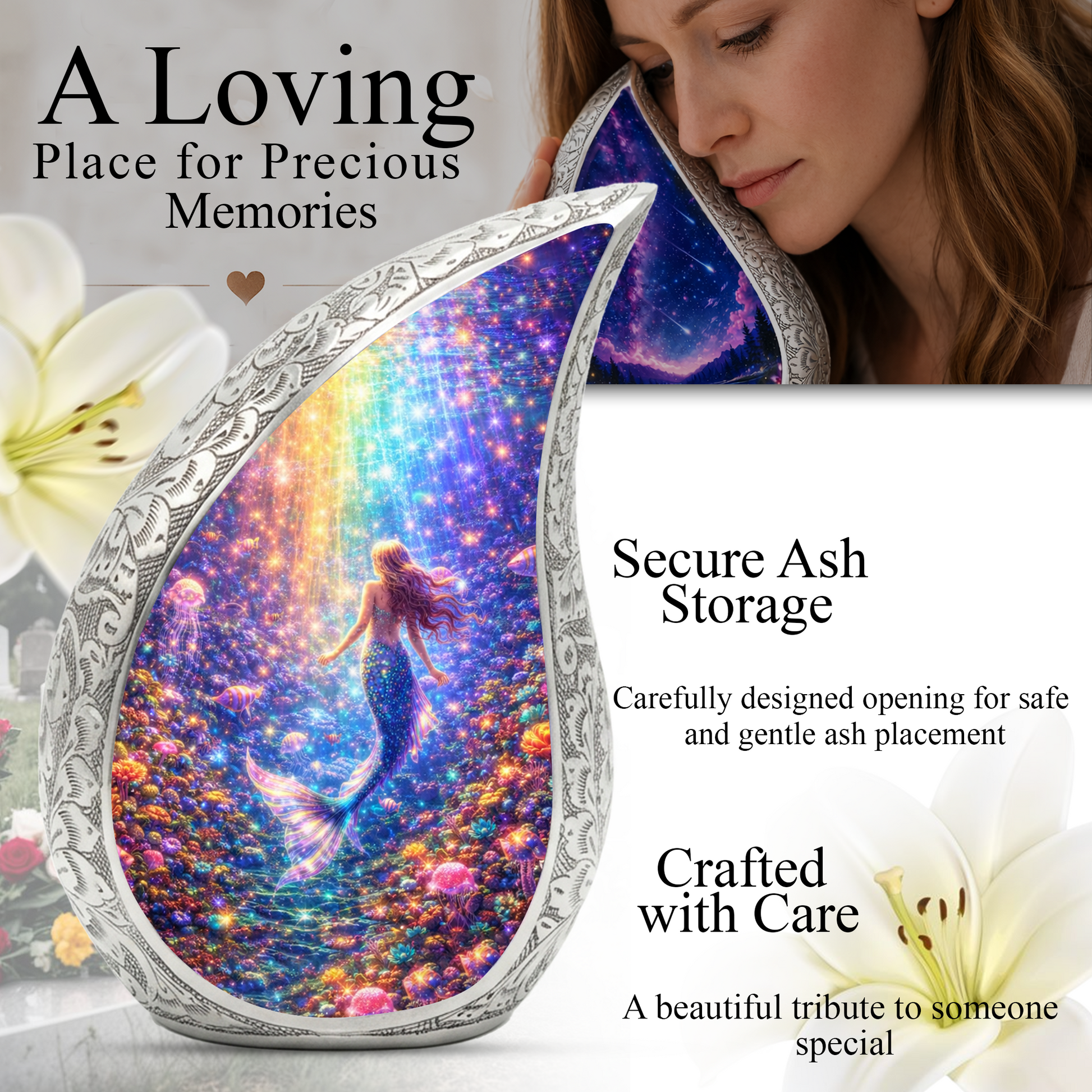 Mermaid Ocean Urn for Mom – Premium Mermaid Ocean Cremation Urn for Human Ashes