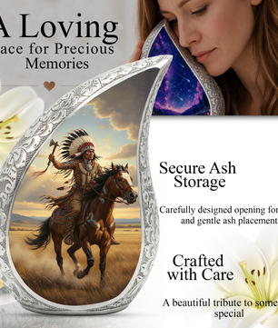 Native American Personalized Cremation Urn for Dad – Western Teardrop Memorial Urn, 10 Inch