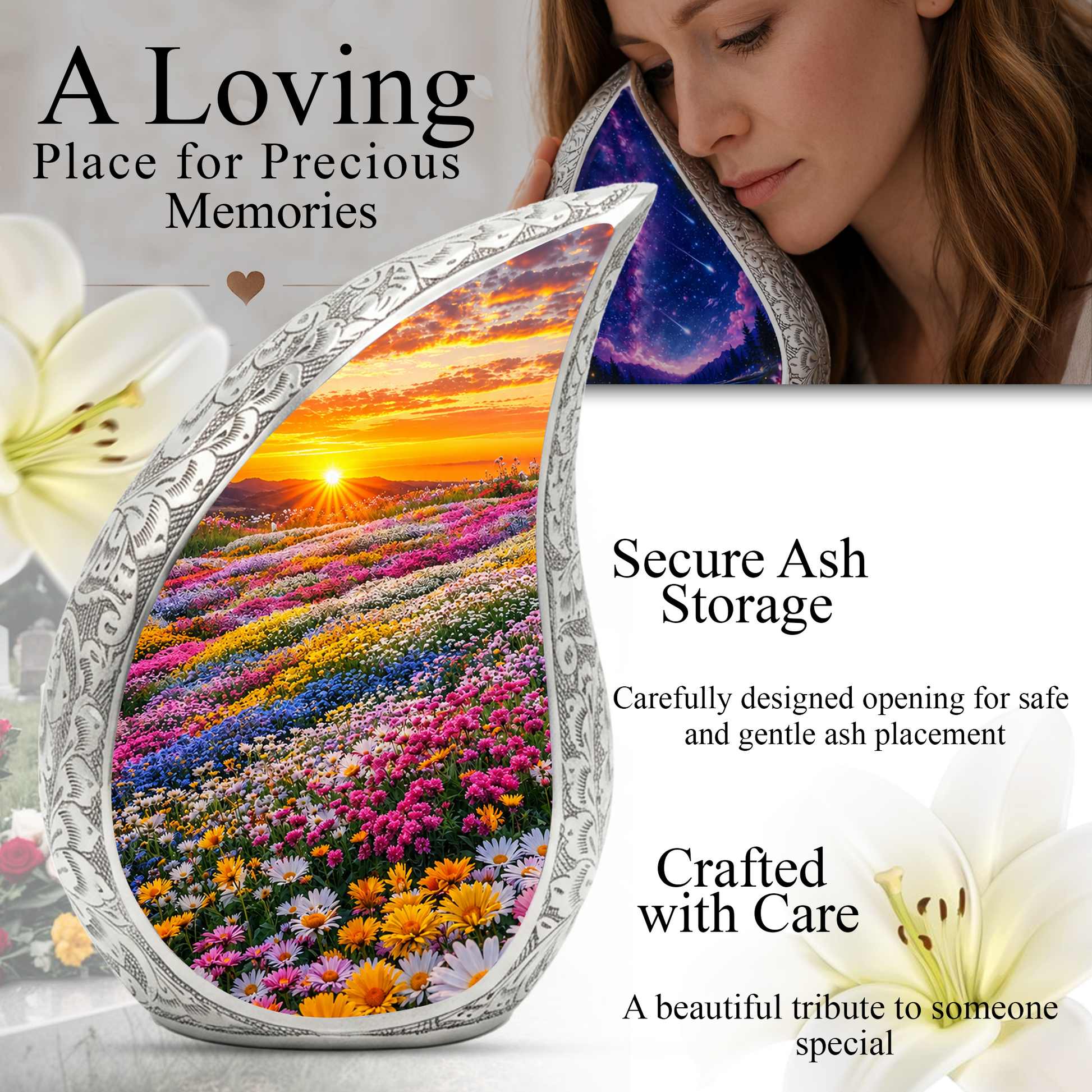 Beautiful Wildflower Sunset Cremation Urn for Mom