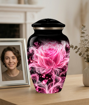 Pink Rose Cremation Urn for Ashes | Personalized Floral Memorial Urn | Handmade Adult Urn for Human Ashes