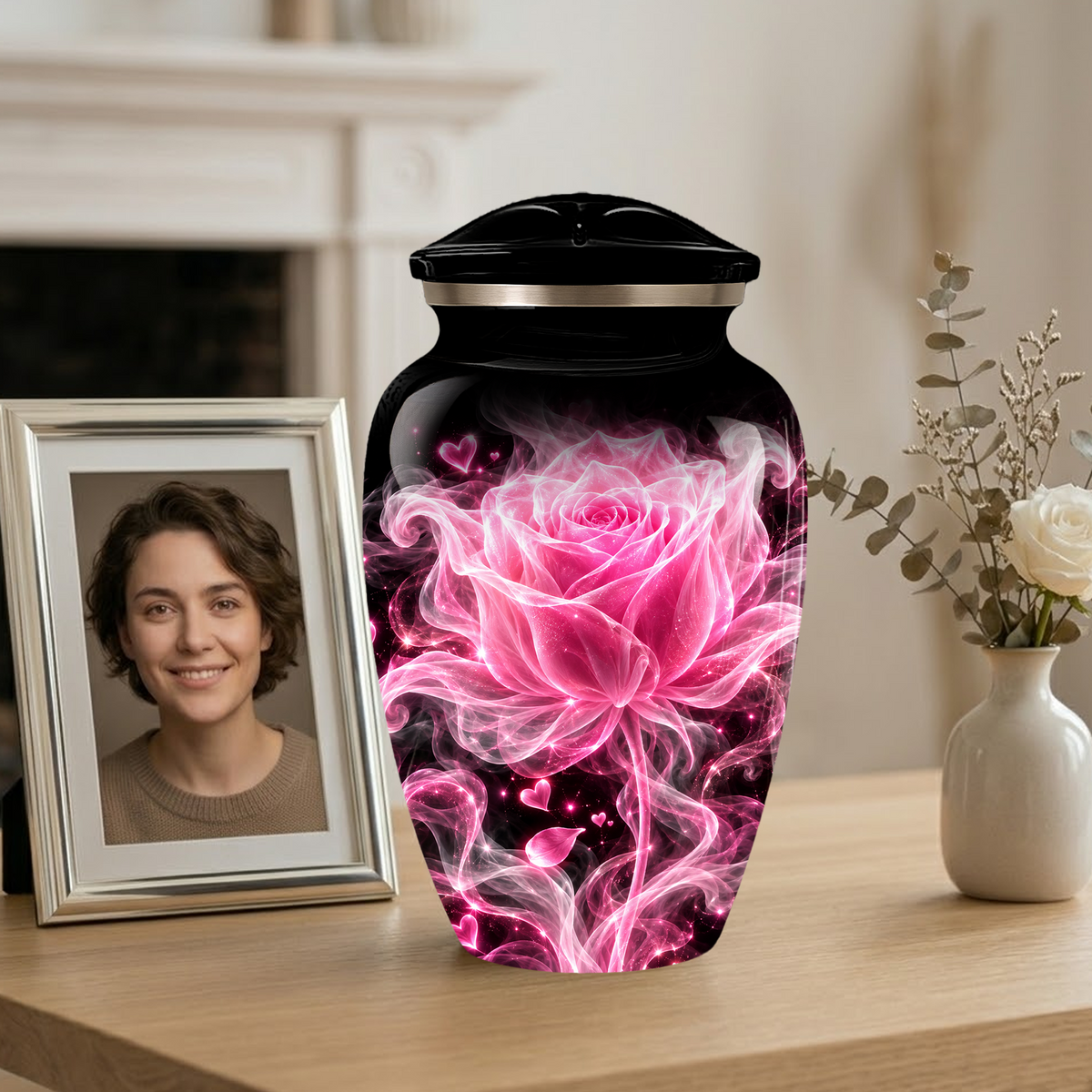 Pink Rose Cremation Urn for Ashes | Personalized Floral Memorial Urn | Handmade Adult Urn for Human Ashes