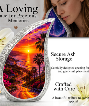 Beach Sunset Urn for Human Ashes | Ocean Beach Themed Adult Cremation Urn