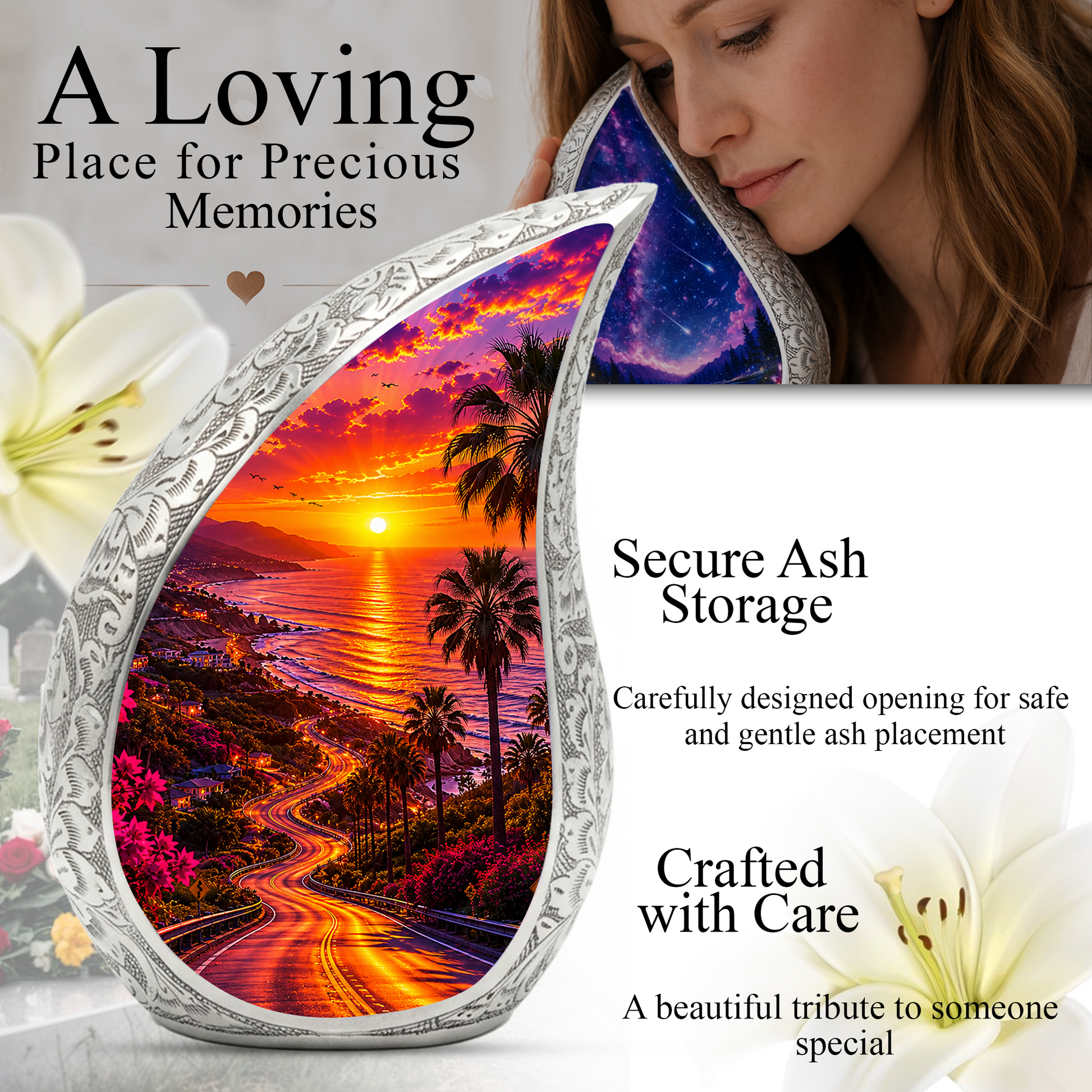 Beach Sunset Urn for Human Ashes | Ocean Beach Themed Adult Cremation Urn