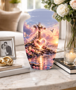 Christian Cremation Urn for Mom - Cross & Dove Extra Large Keepsake Urn