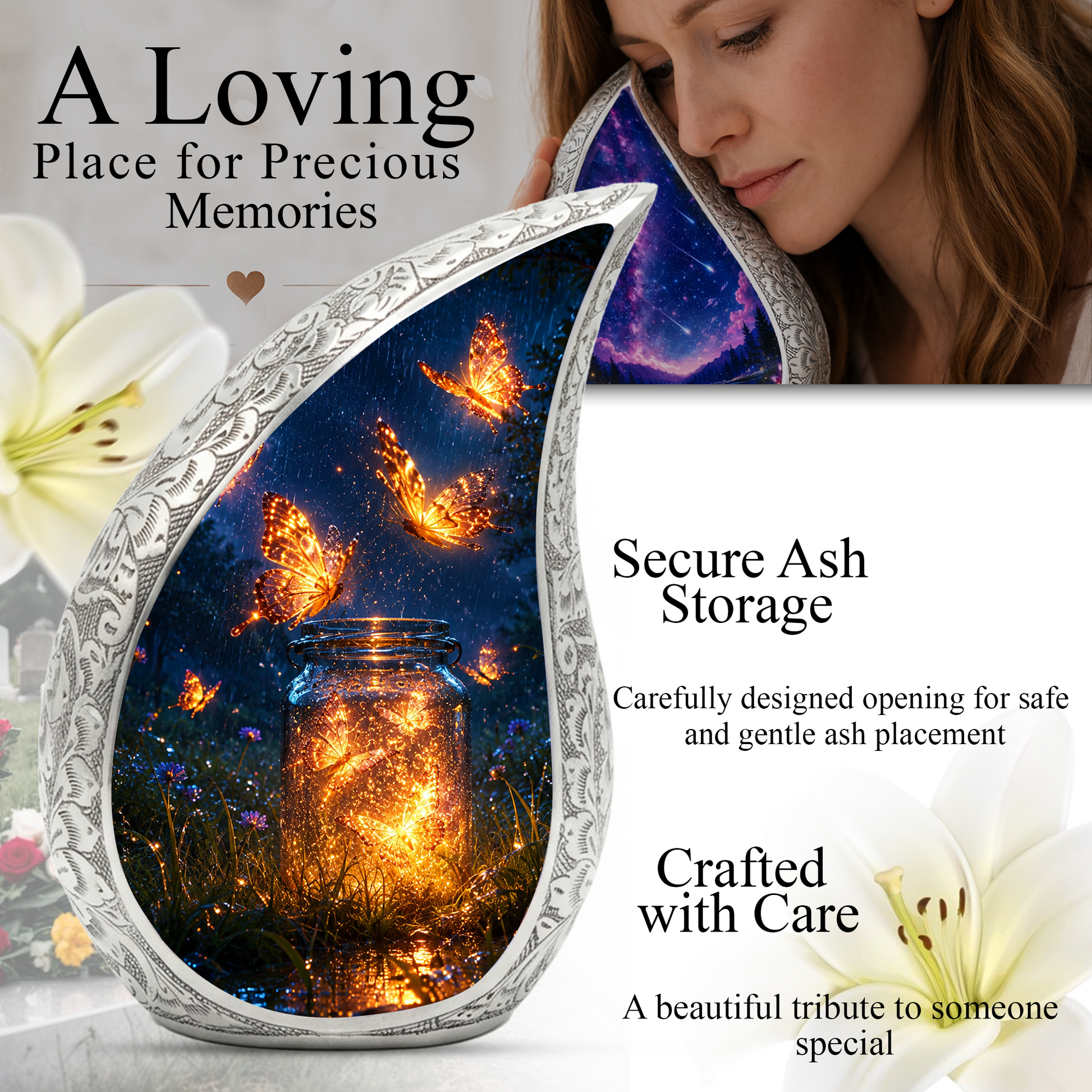 Butterfly Urn for Human Ashes |  Orange Butterfly Cremation Urn