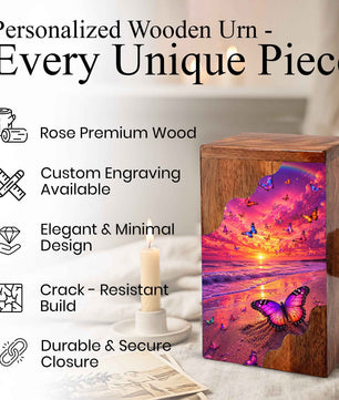 Butterfly Wooden Cremation Urn for Mom | Personalized Wooden Urn for Human Ashes