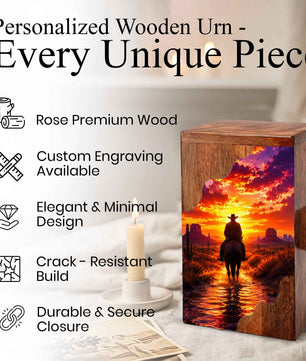 Cowboy Wooden Cremation Urn for Dad | Western Horse Memorial Urn