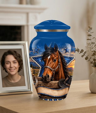 Adult Cremation Urn for Ashes – Western Cowboy Horse Adult Urn, Personalized Adult Memorial Urn