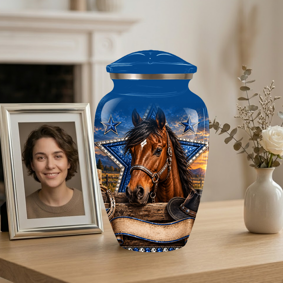 Adult Cremation Urn for Ashes – Western Cowboy Horse Adult Urn, Personalized Adult Memorial Urn