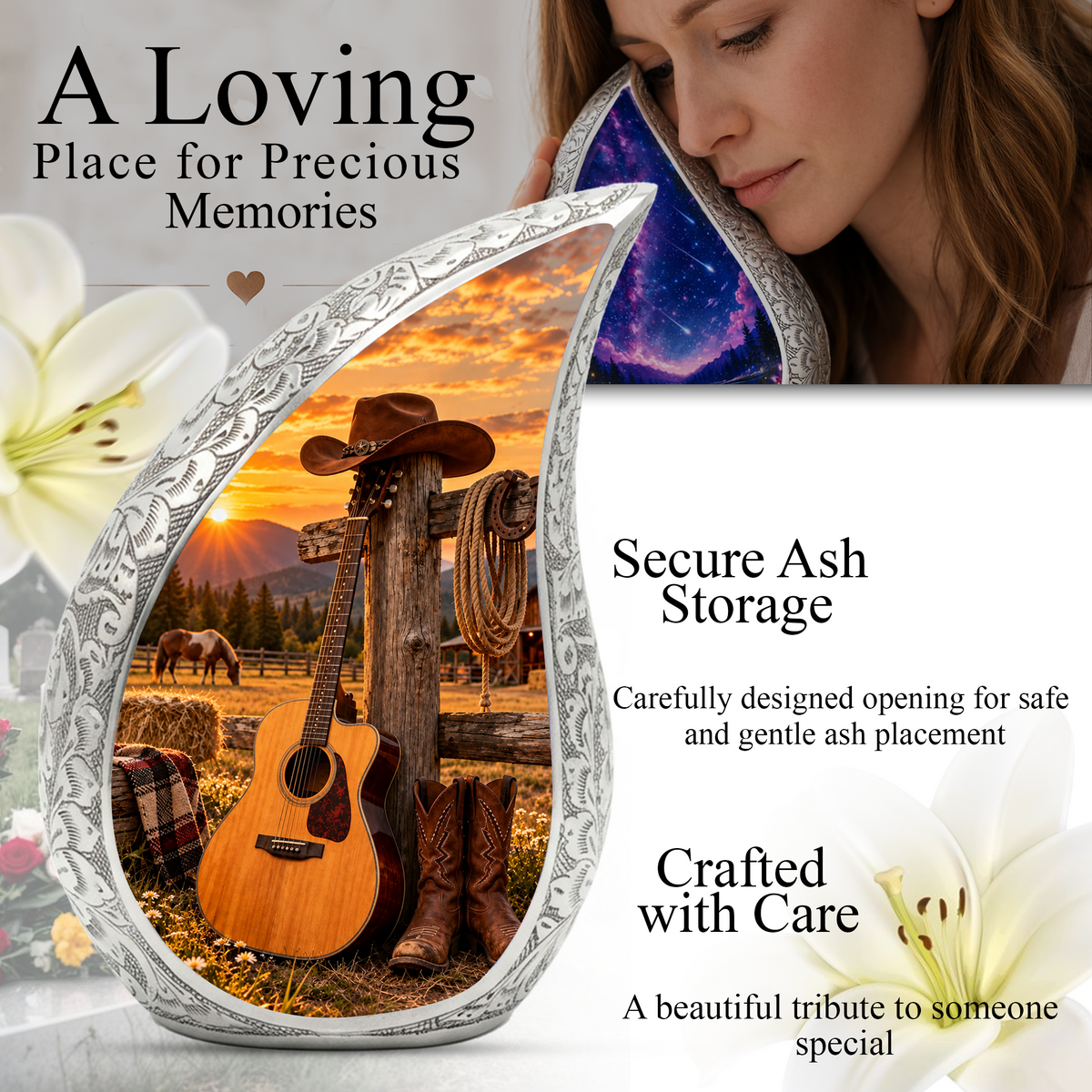 Western Cowboy Cremation Urn for Ashes, Country Music Memorial Urn, Personalized Adult Urn
