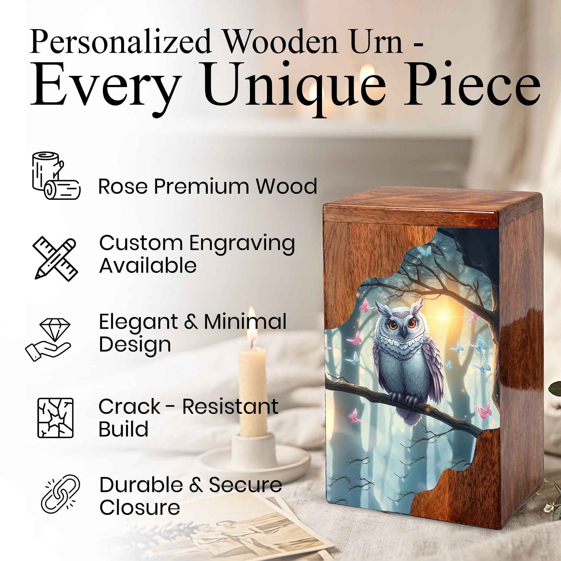 Wooden Cremation Urn – Owl Memorial Urn | Custom Wooden Memorial Urn for Adult Ashes